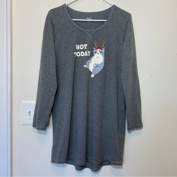 Jenni Intimates | Not Today Christmas Cat Rudolph Print Sleep Shirt Gray Medium - Picture 1 of 9